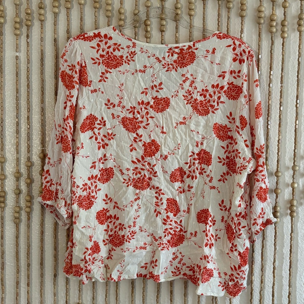 Papermoon White Boho Peasant Country Floral Swiss Dot Flowy Short Sleeve Blouse - Picture 4 of 7